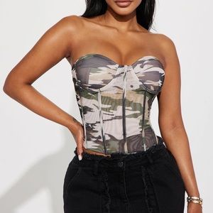 Olive Mesh Corset Top